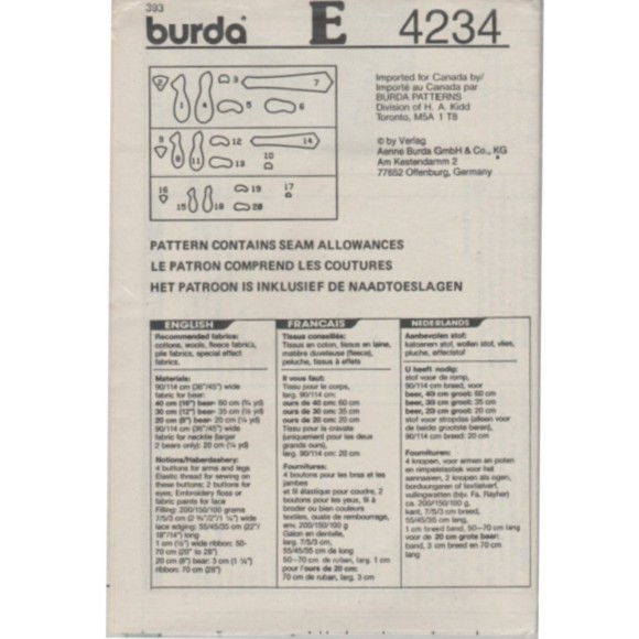 Vintage ©2010 Burda #4234 Sewing Patterns - Stuffed Soft Toy in 3 sizes - Picture 2 of 2